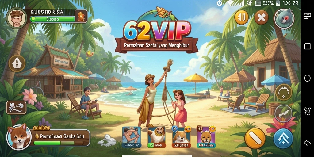 Tangkapan layar gameplay 62VIP dengan suasana santai dan penuh warna.
