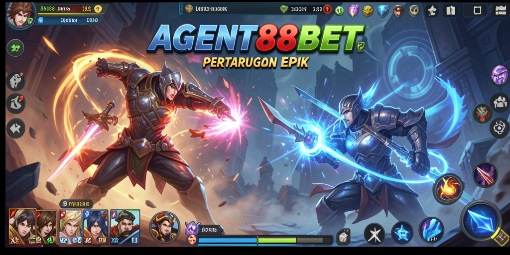 Tangkapan layar utama menampilkan karakter bertarung dalam aksi seru di AGENT88BET.