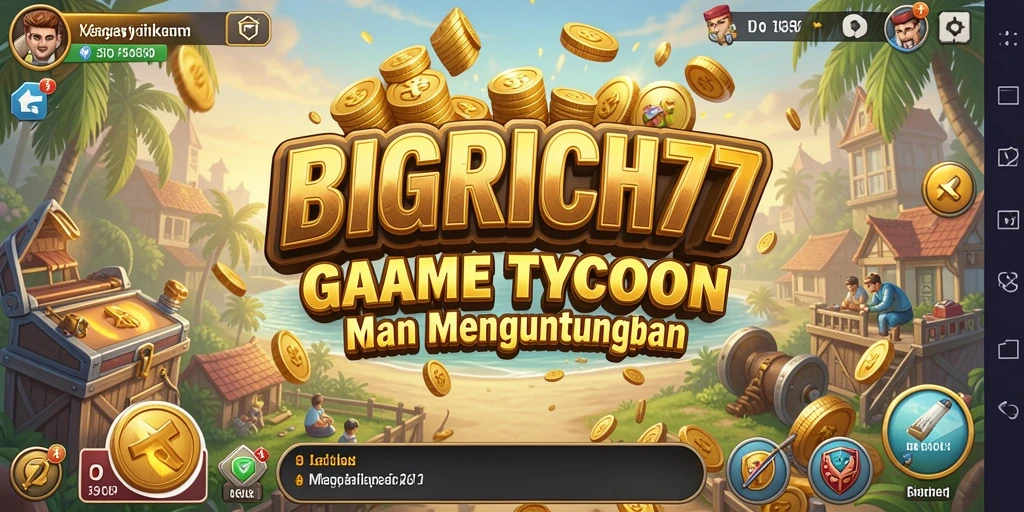 Screenshot BIGRICH77 menampilkan karakter permainan dan aktivitas bisnis yang seru.