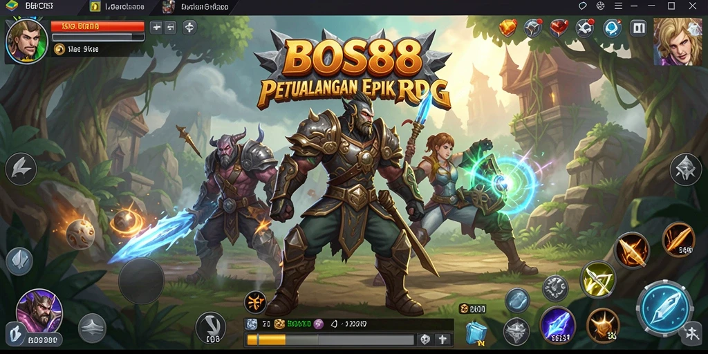 Screenshot menunjukkan karakter dalam pertarungan RPG yang seru.