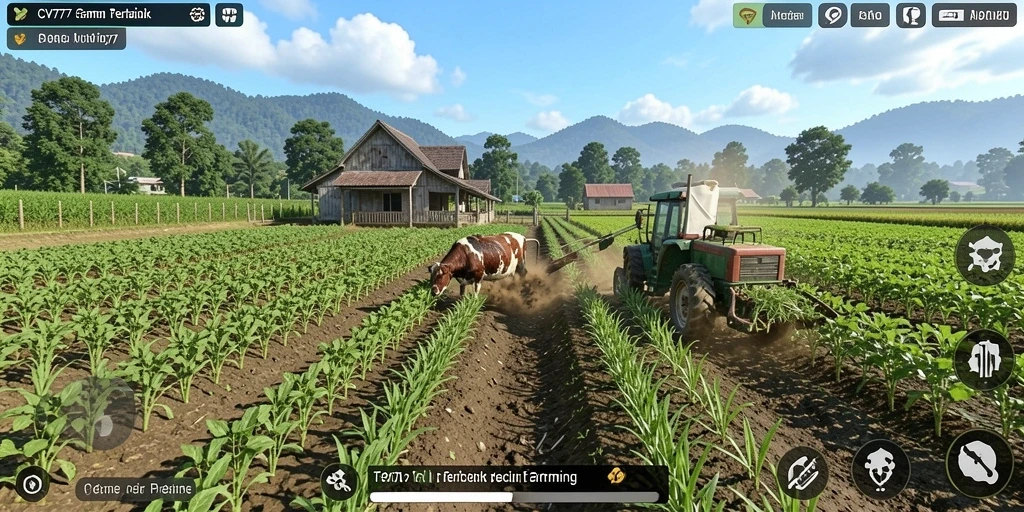 Screenshot gameplay CV777 menampilkan keindahan ladang pertanian.
