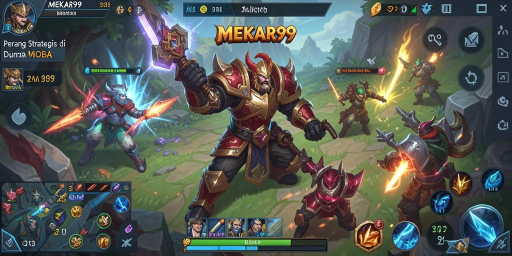 Tampilan gameplay epik dalam pertempuran MOBA MEKAR99.