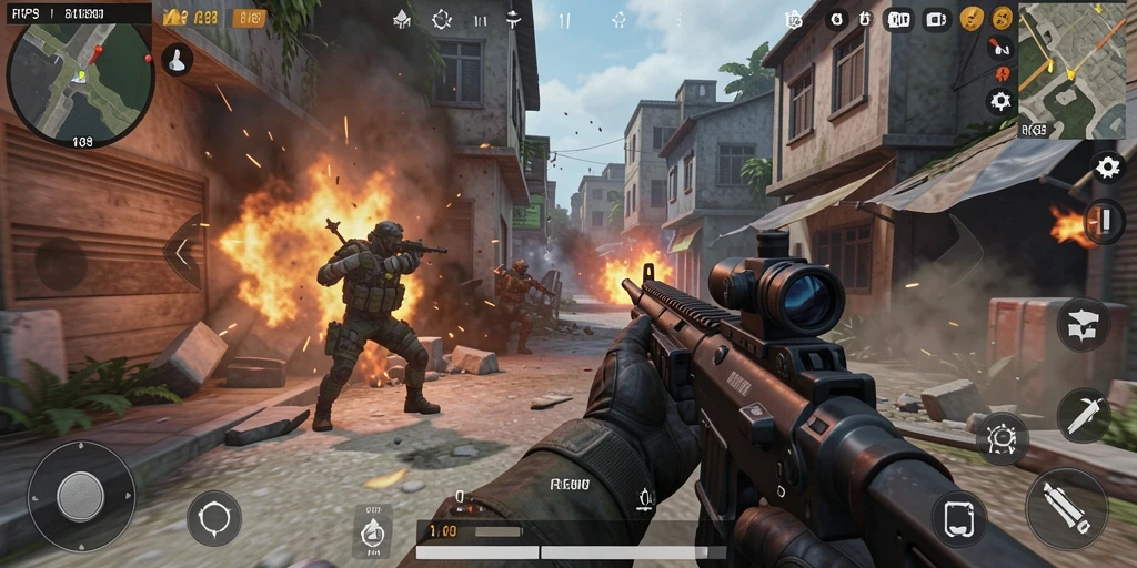 Screenshot utama RK88 menampilkan aksi intense dalam pertempuran TPS.