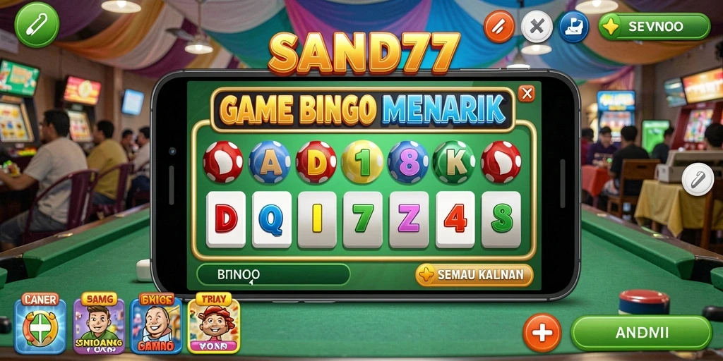 Screenshot SAND77 menampilkan permainan Bingo yang seru dengan grafis menarik.