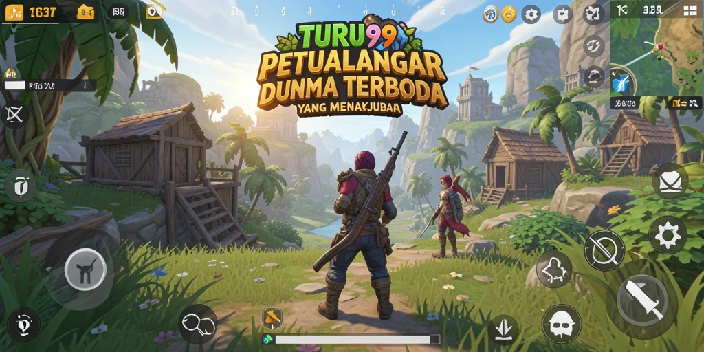 Screenshot gameplay TURU99 menampilkan eksplorasi dunia terbuka yang luas.