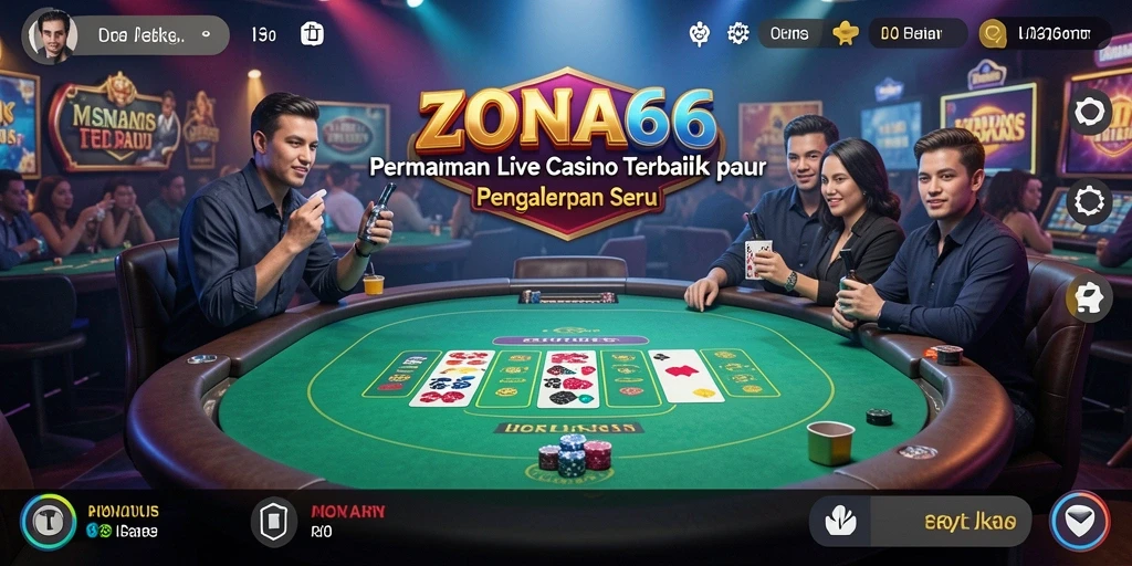 Screenshot gameplay ZONA66 menampilkan dealer profesional dan suasana casino langsung.